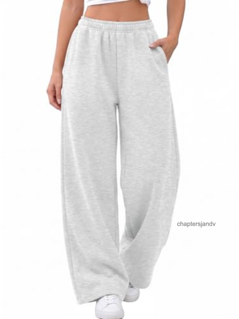Wide Leg Fleece Lined Sweatpants High Waist Cotton Poly Drawstring Pockets